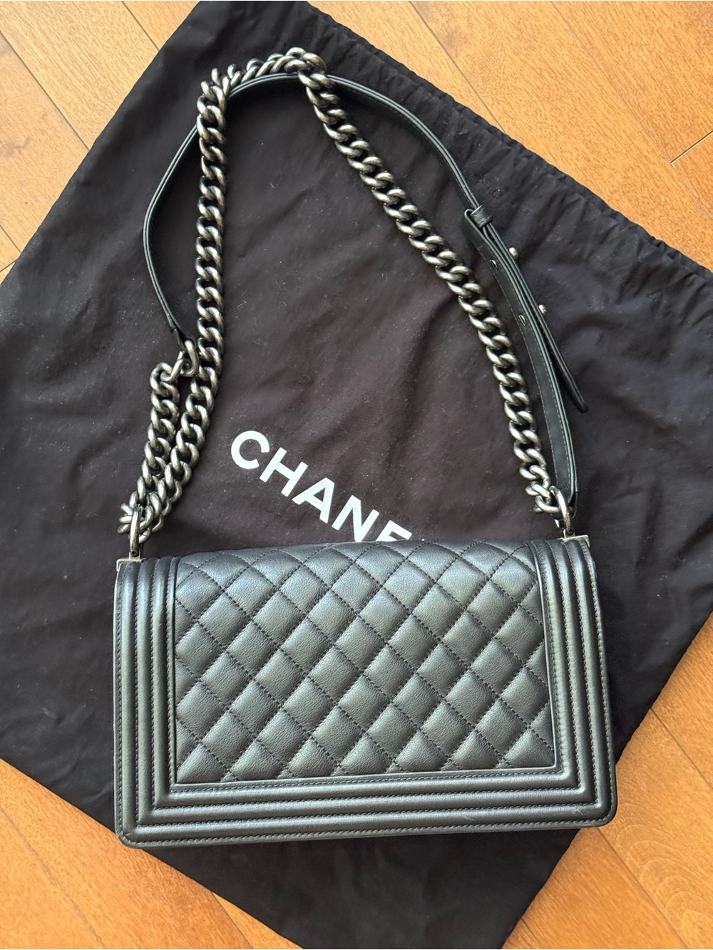 Chanel Black Quilted Boy Bag with Ruthenium Chain Strap - Picture 14 of 16